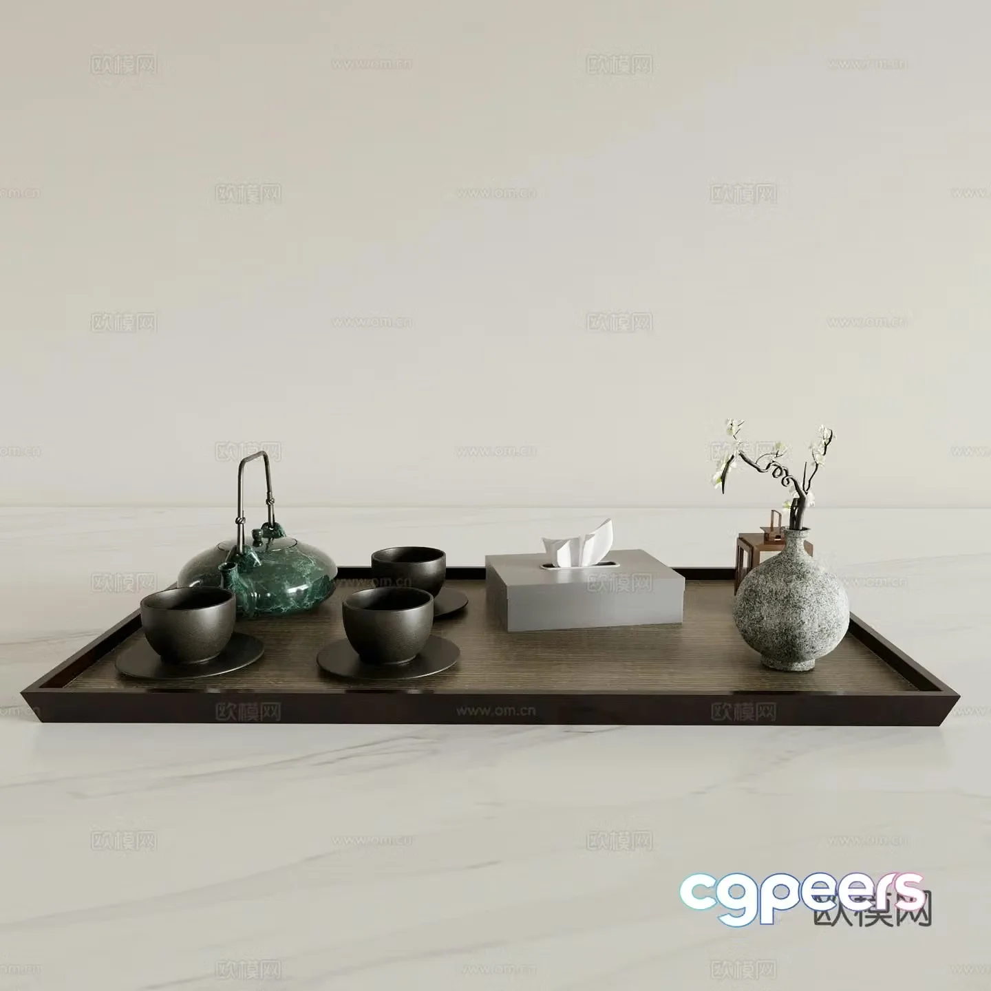 New Chinese style tea set tea tray tea cup teapot vase paper pump 3D model