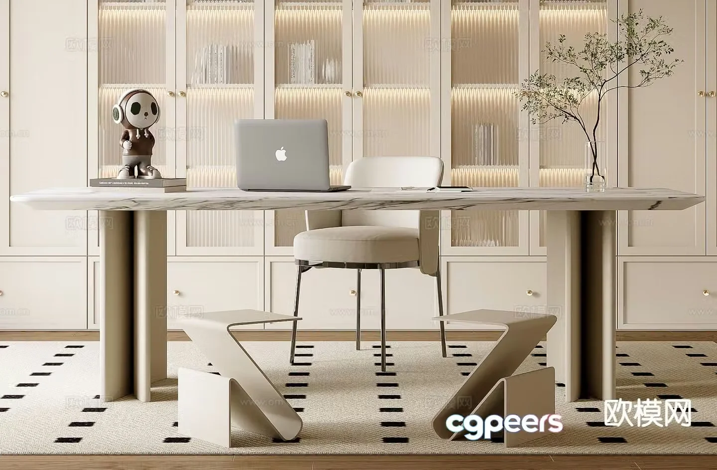 French desk chair computer desk 3d model