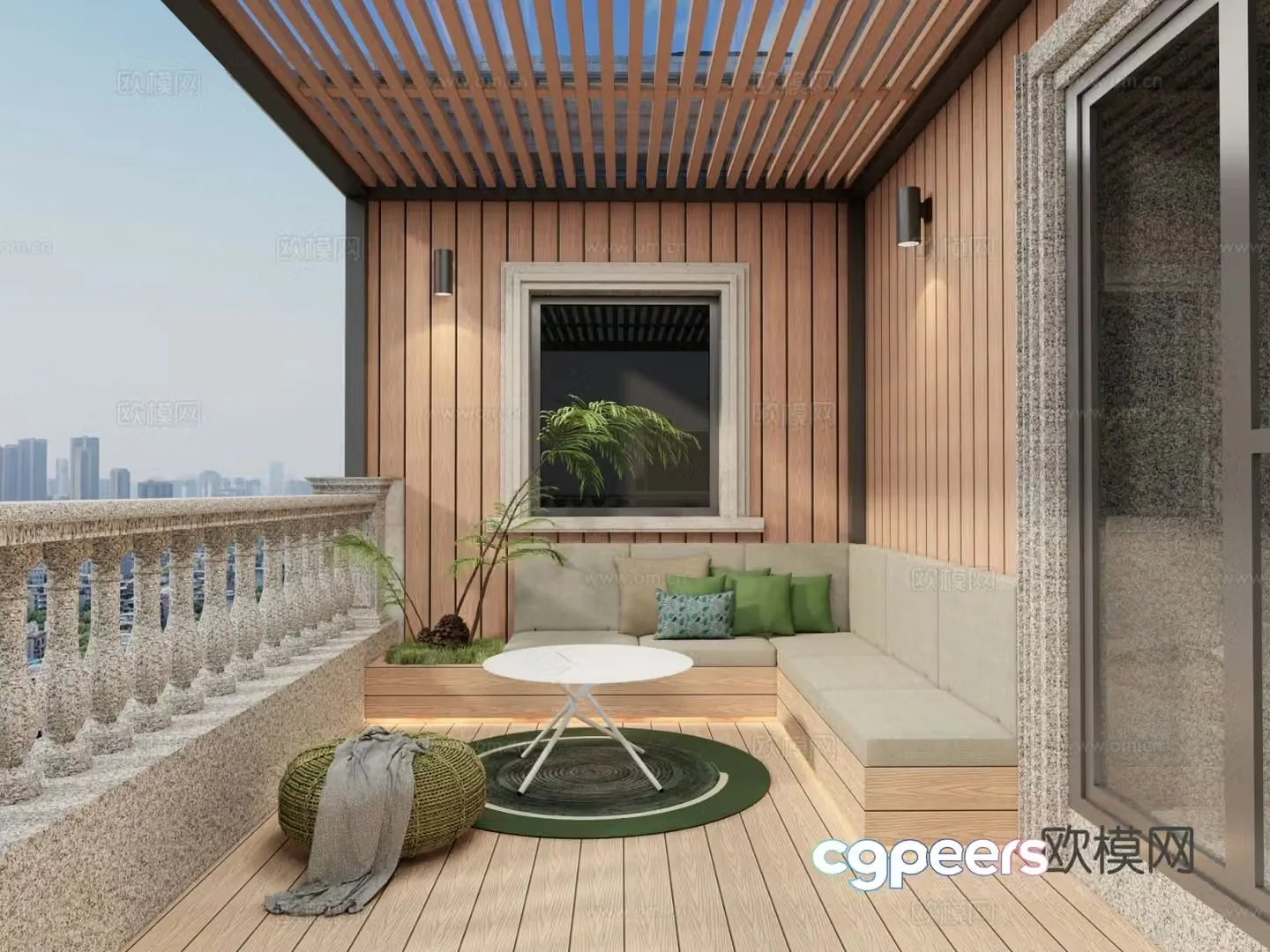 Modern balcony terrace roof garden 3d model