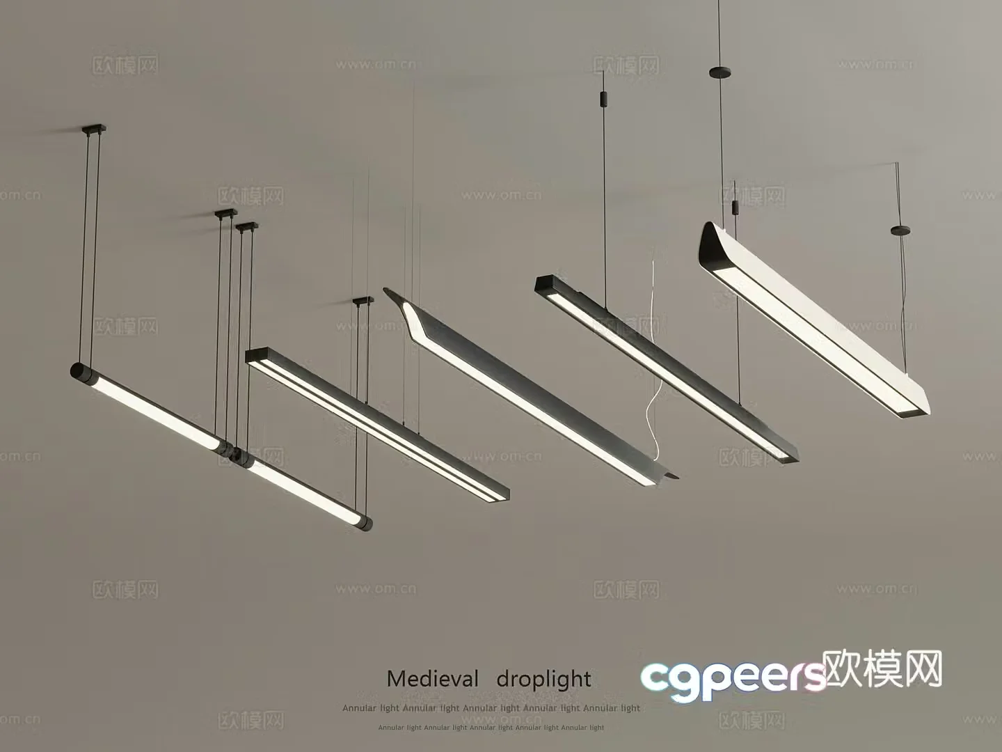 Modern long chandelier office chandelier 3d model