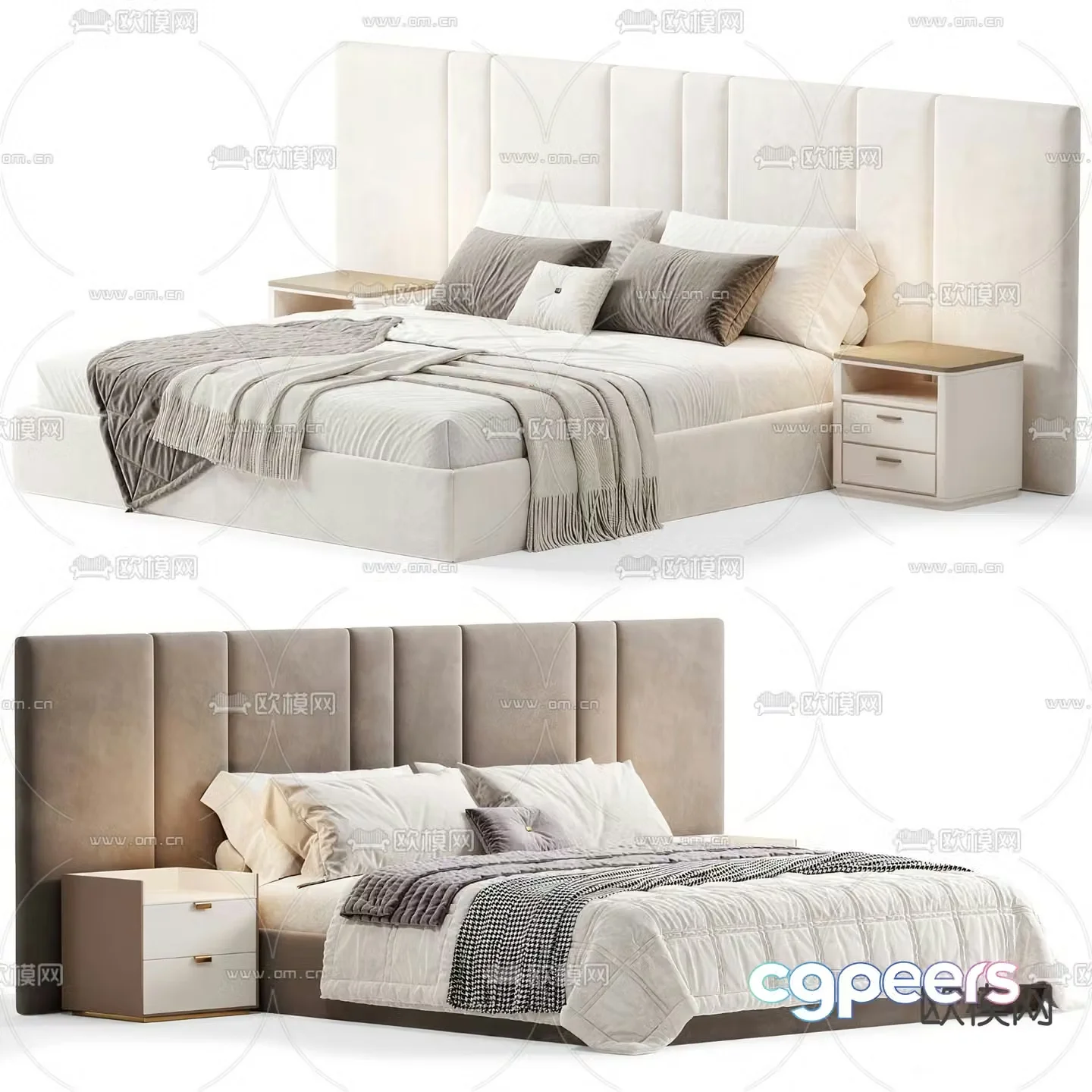 Fabric double bed 3d model