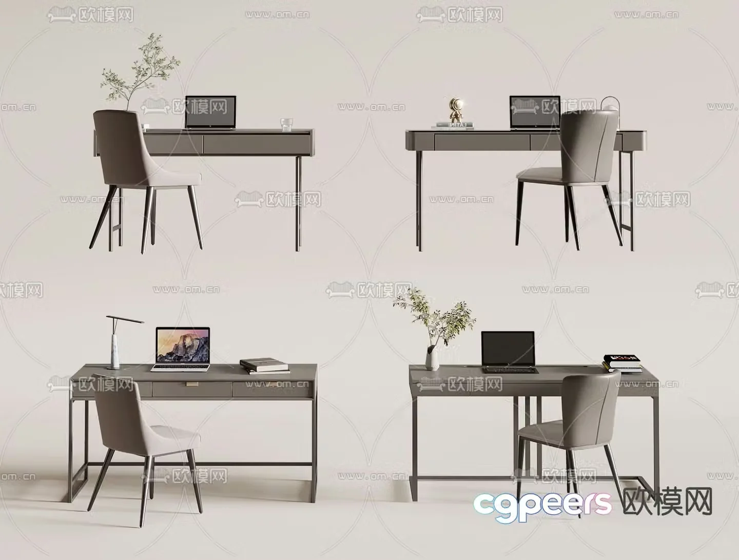 Advanced gray desk writing desk computer desk 3d model