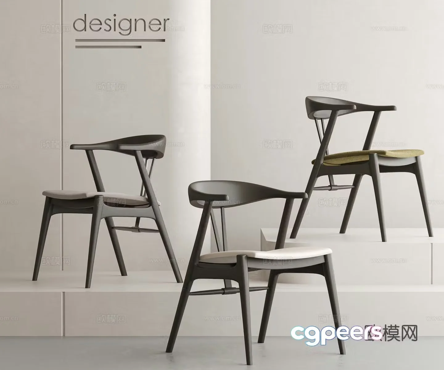 Modern wooden chair dining chair simple single chair chair 3d model