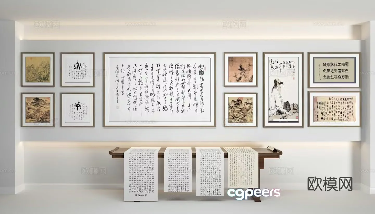 New Chinese calligraphy painting and calligraphy 3D model