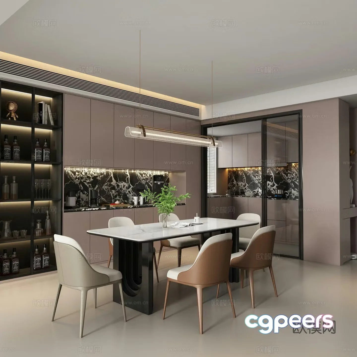 Modern dining table and chair 3d model