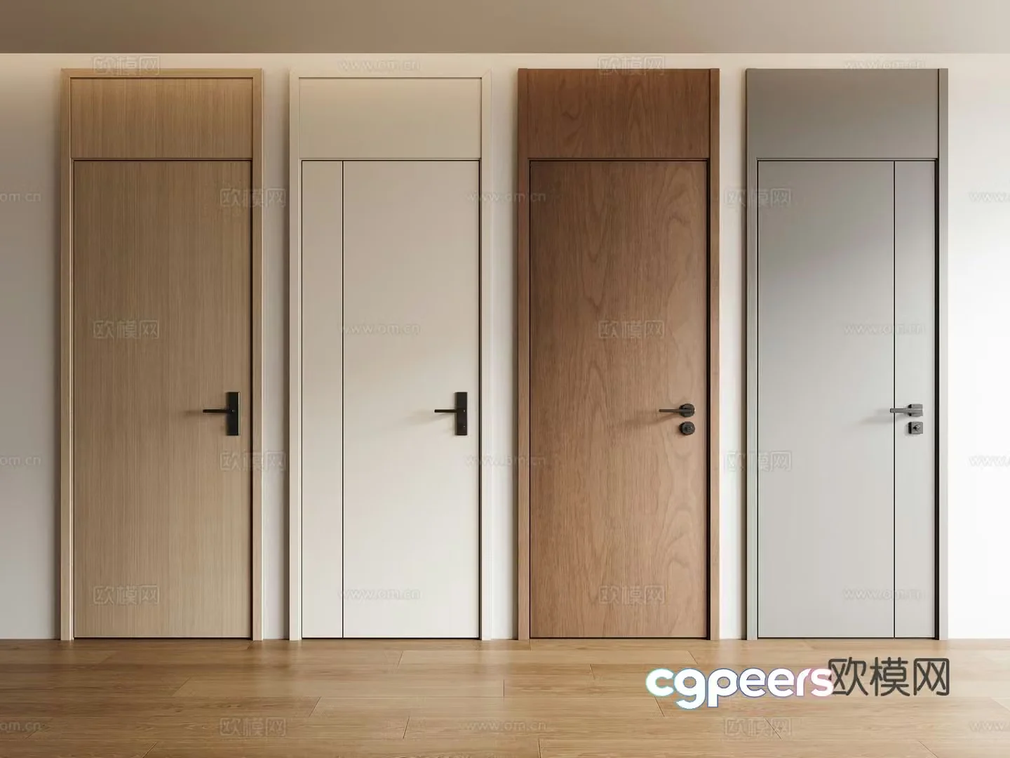 Modern full-ceiling door bedroom door wooden door solid wood door flat door 3d model