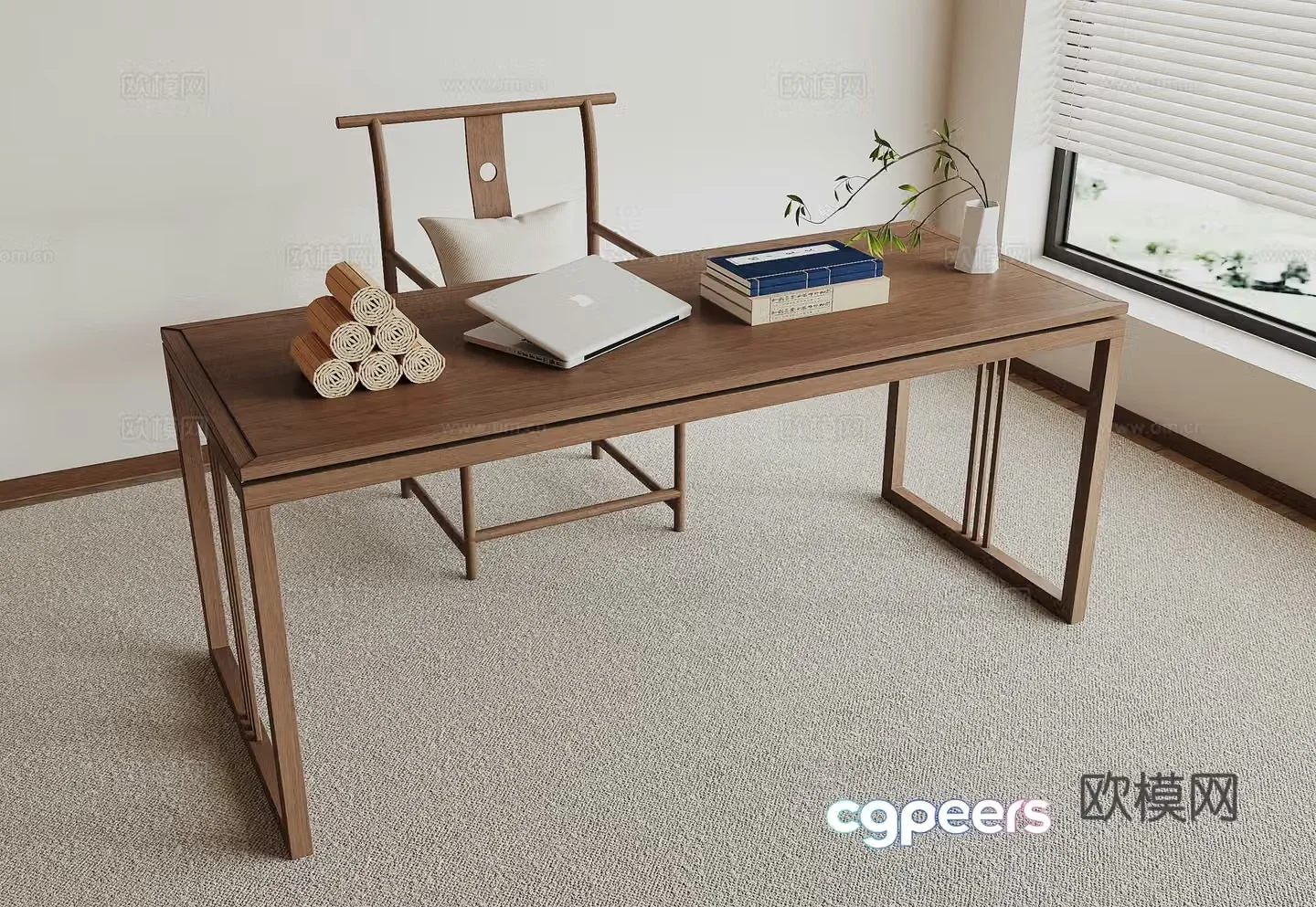 New Chinese style desk and chair 3D model