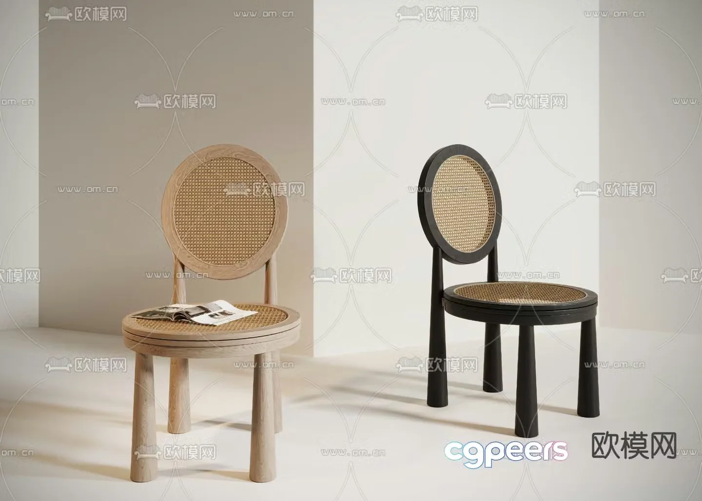 Wabi-sabi rattan chair dining chair 3d model