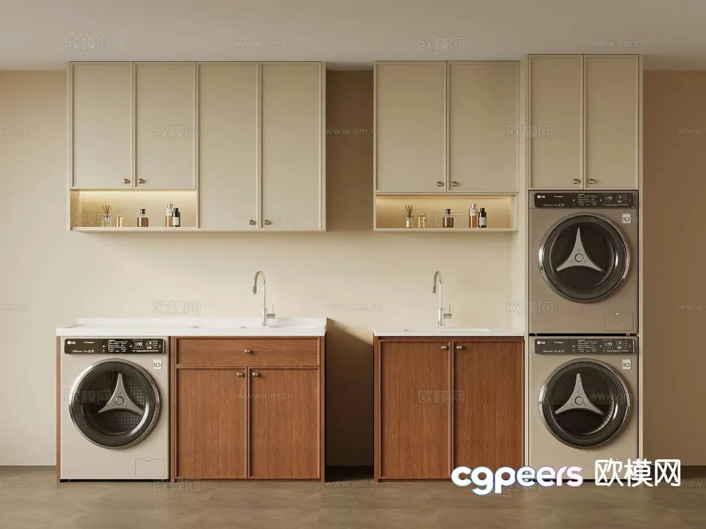 Middle-aged washing machine cabinet balcony cabinet 3D model