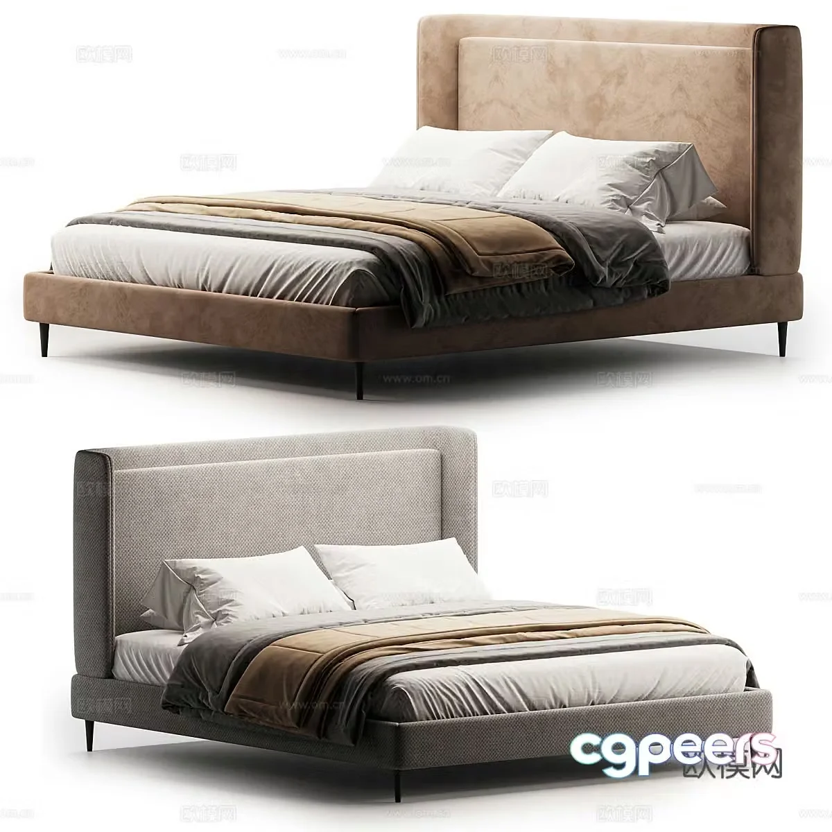 Modern Italian Sandros fabric double bed 3D model