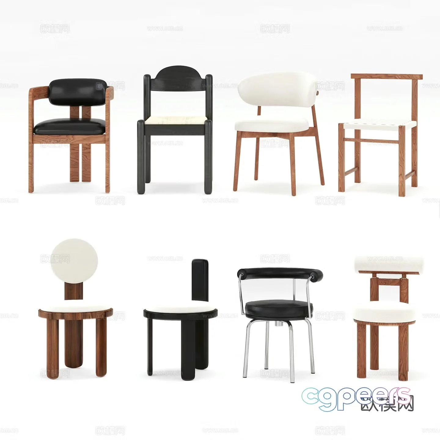 Modern medieval dining chair solid wood single chair fabric single chair dressing chair desk and chair 3d model