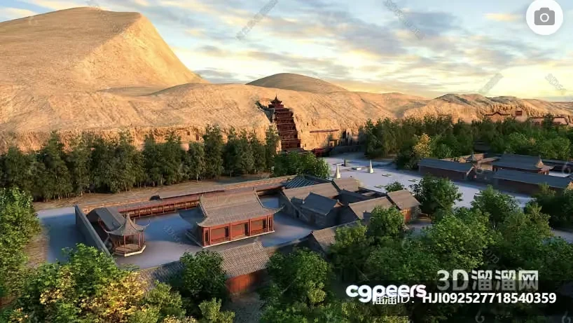 A 3D Rendering Of A Village With A Mountain In The Background 3D Model – 8942 – VRAY Render
