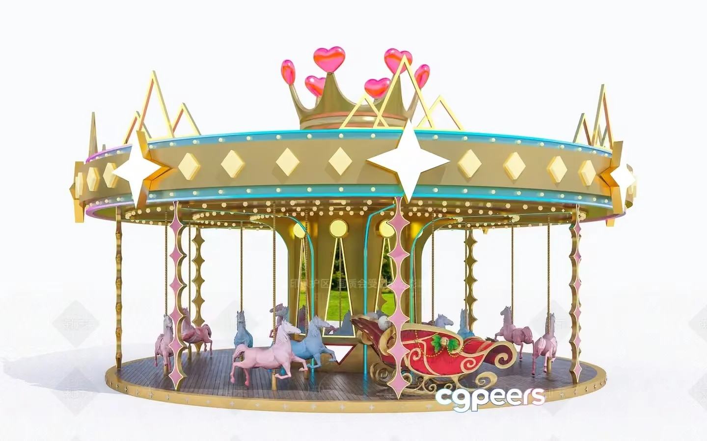 A Carousel With Horses 3D Model – 8388 – VRAY Render