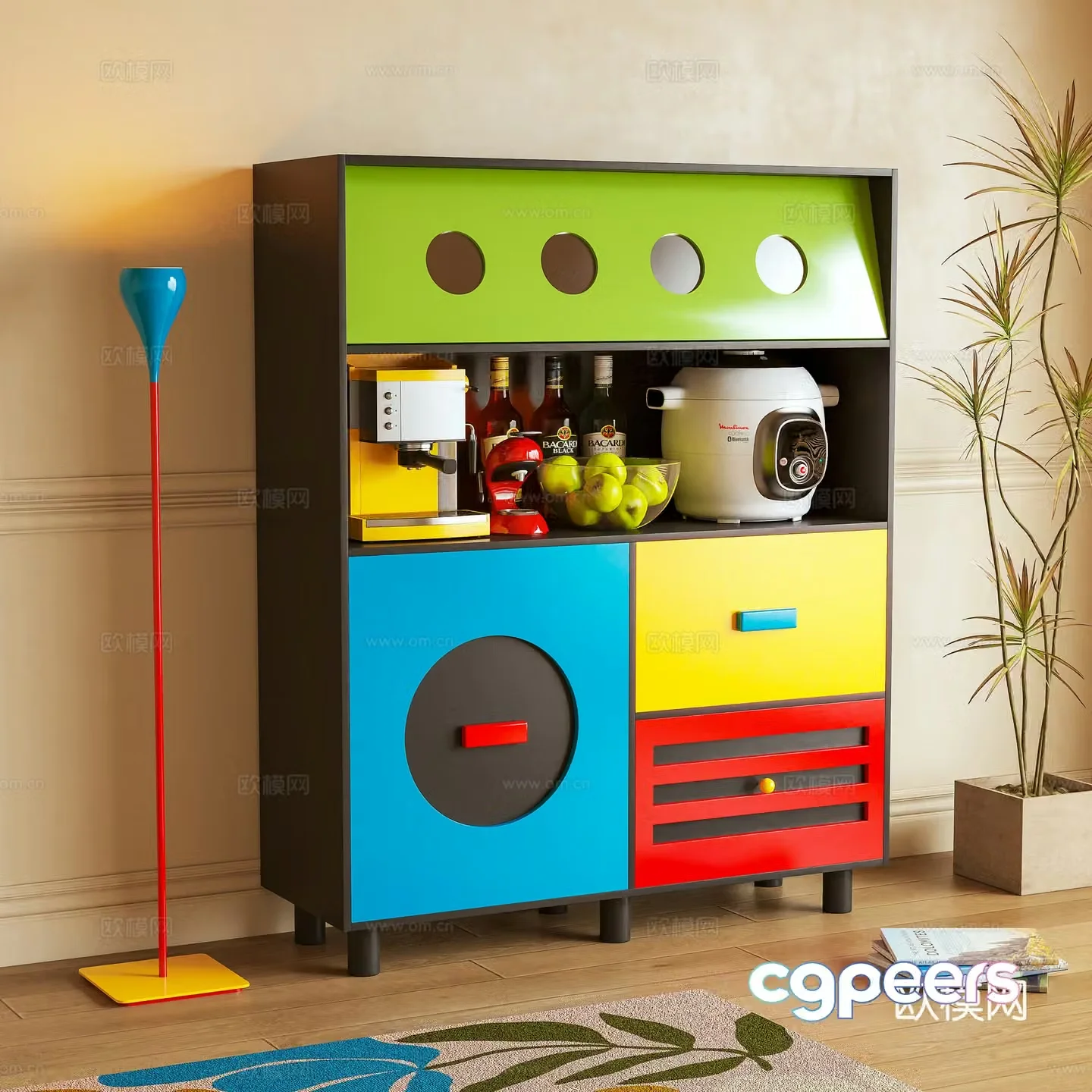 Sideboard Tea Cabinet Storage Cabinet Memphis Dopamine 3D Model