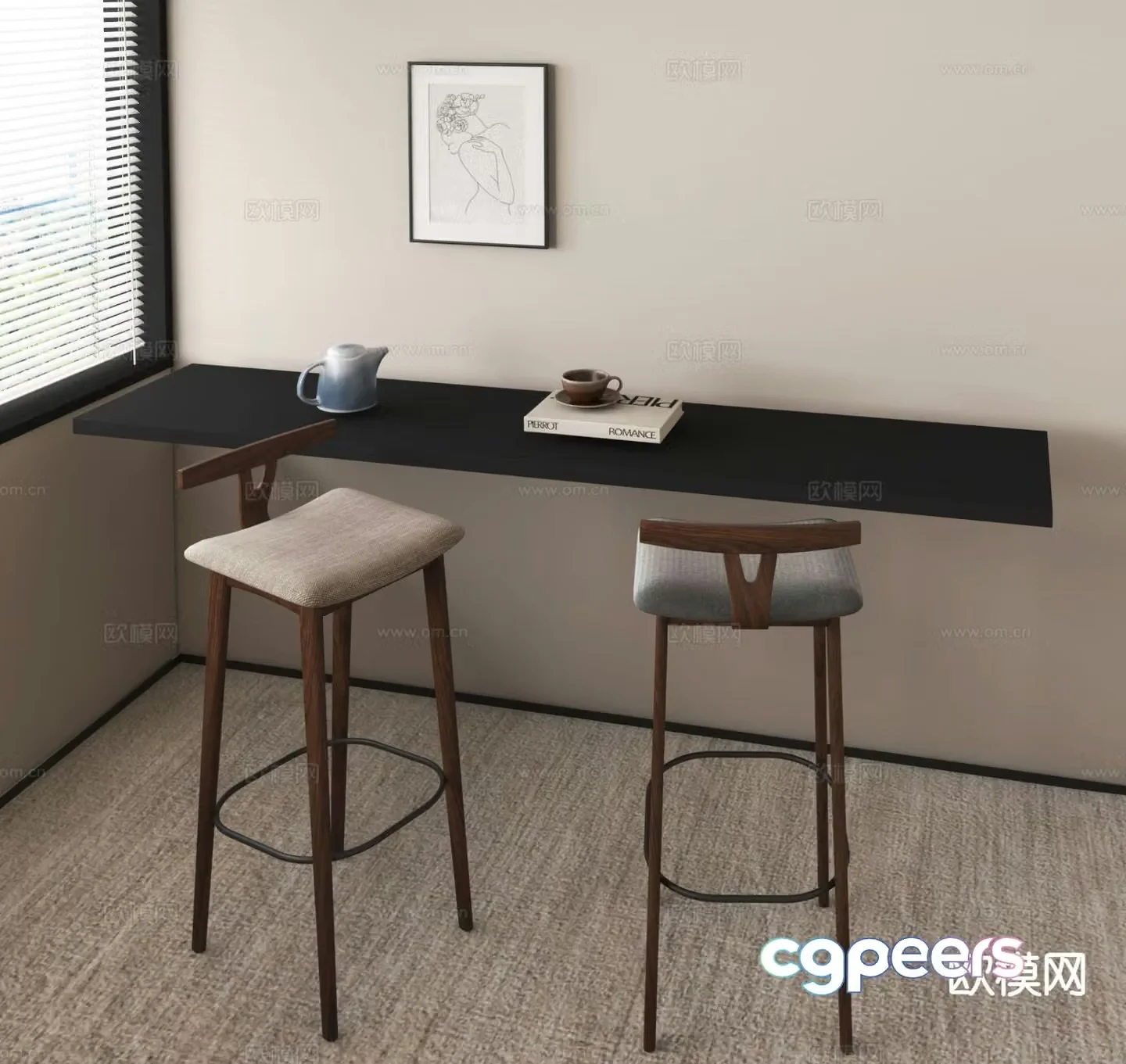 Modern bar stool bar stool high stool 3d model