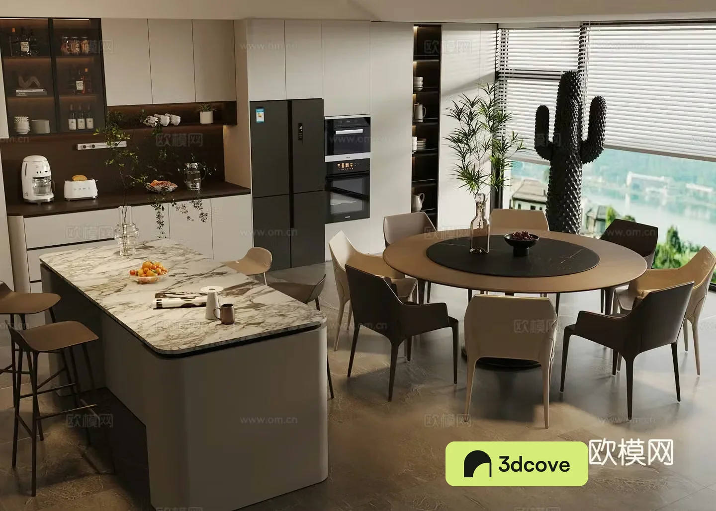 Modern Italian home restaurant Light luxury Italian restaurant Round table restaurant Island restaurant Black white and gray