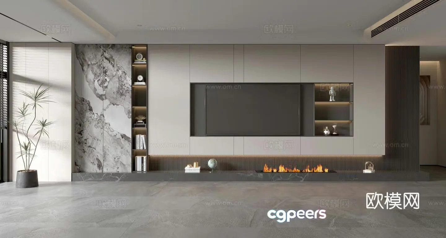 Modern TV background wall 3d model