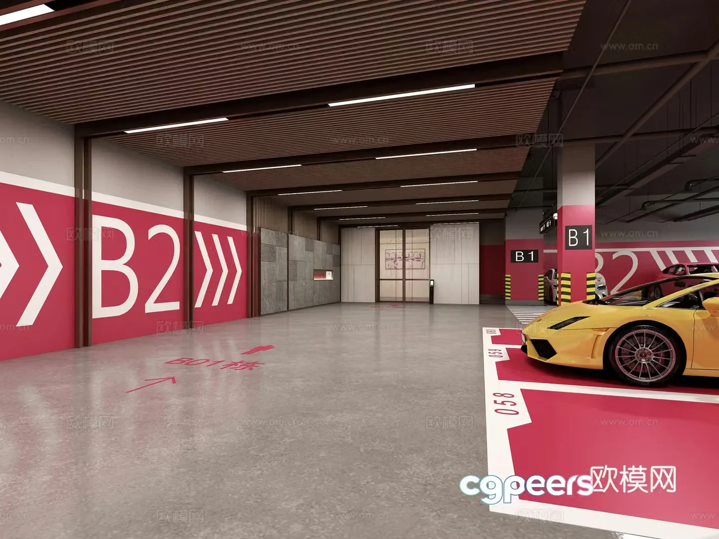 Underground garage light hall 3d model