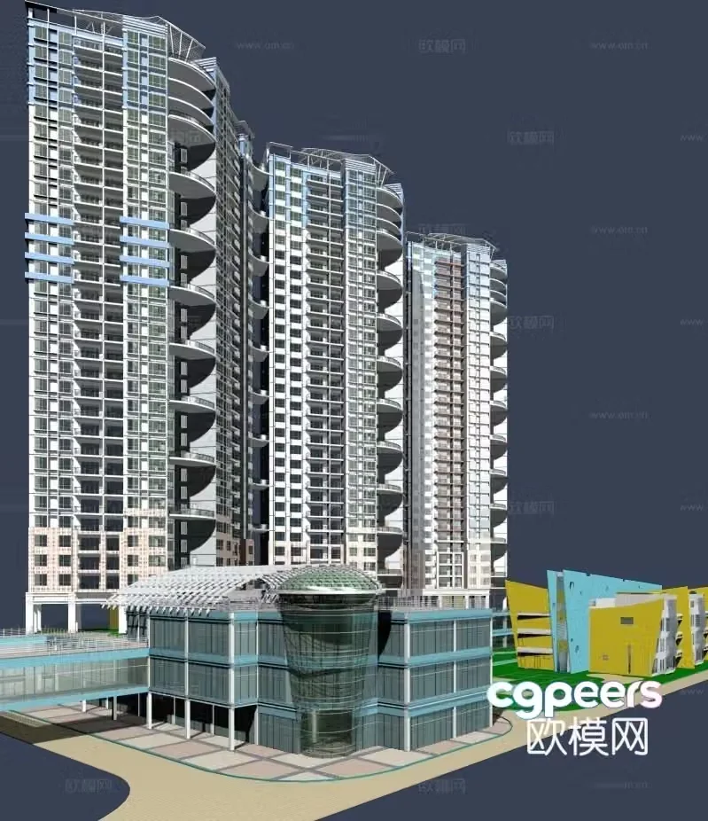 3D model of high-rise office building exterior