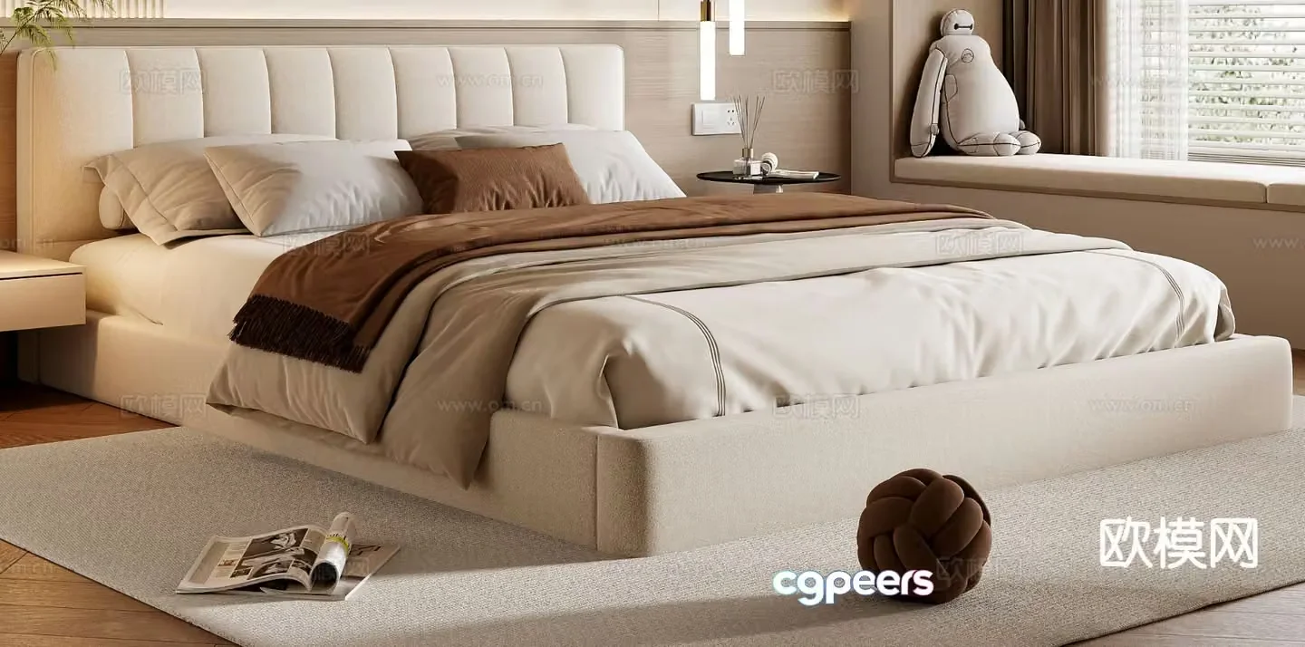 Modern double bed 3d model