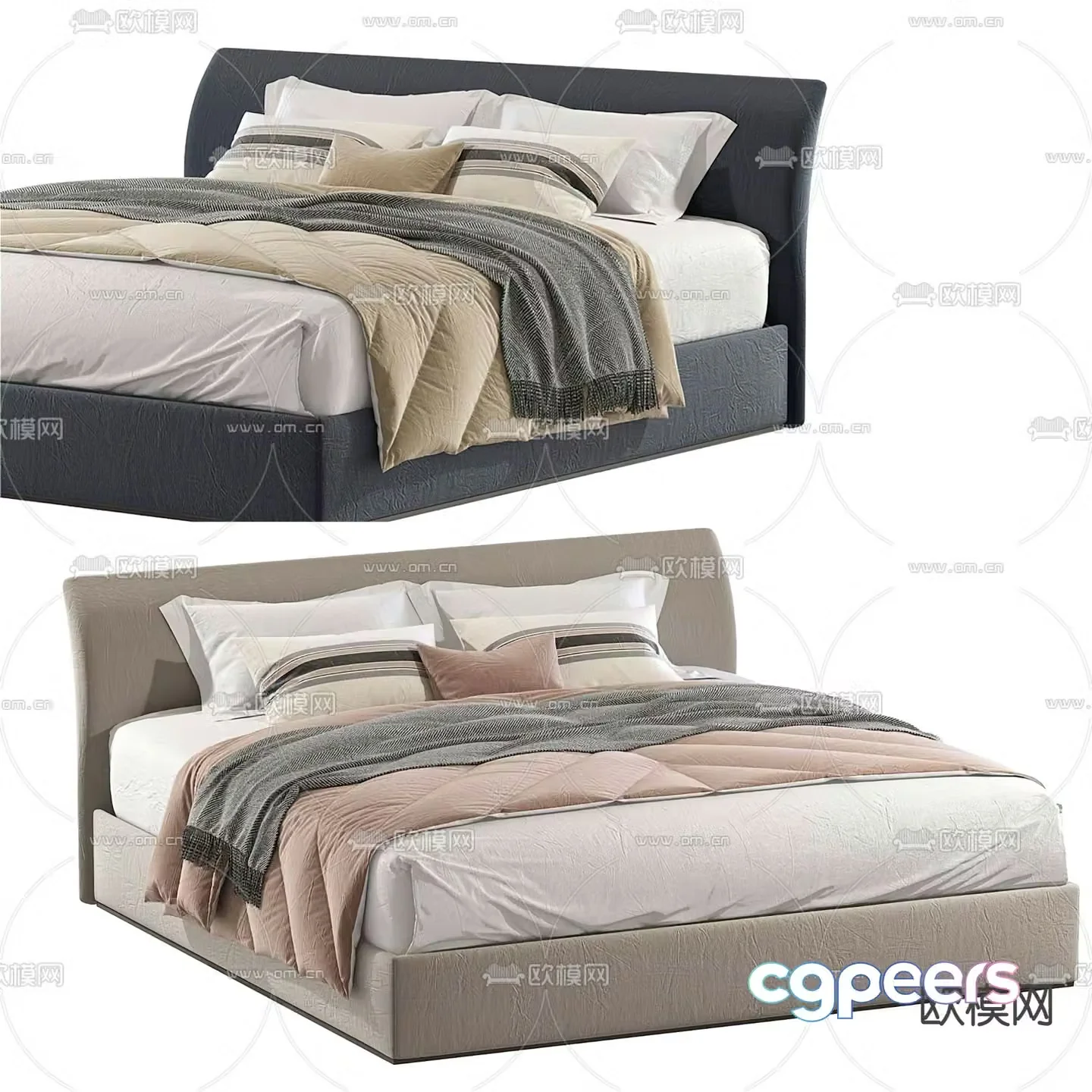 Modern fabric double bed 3d model