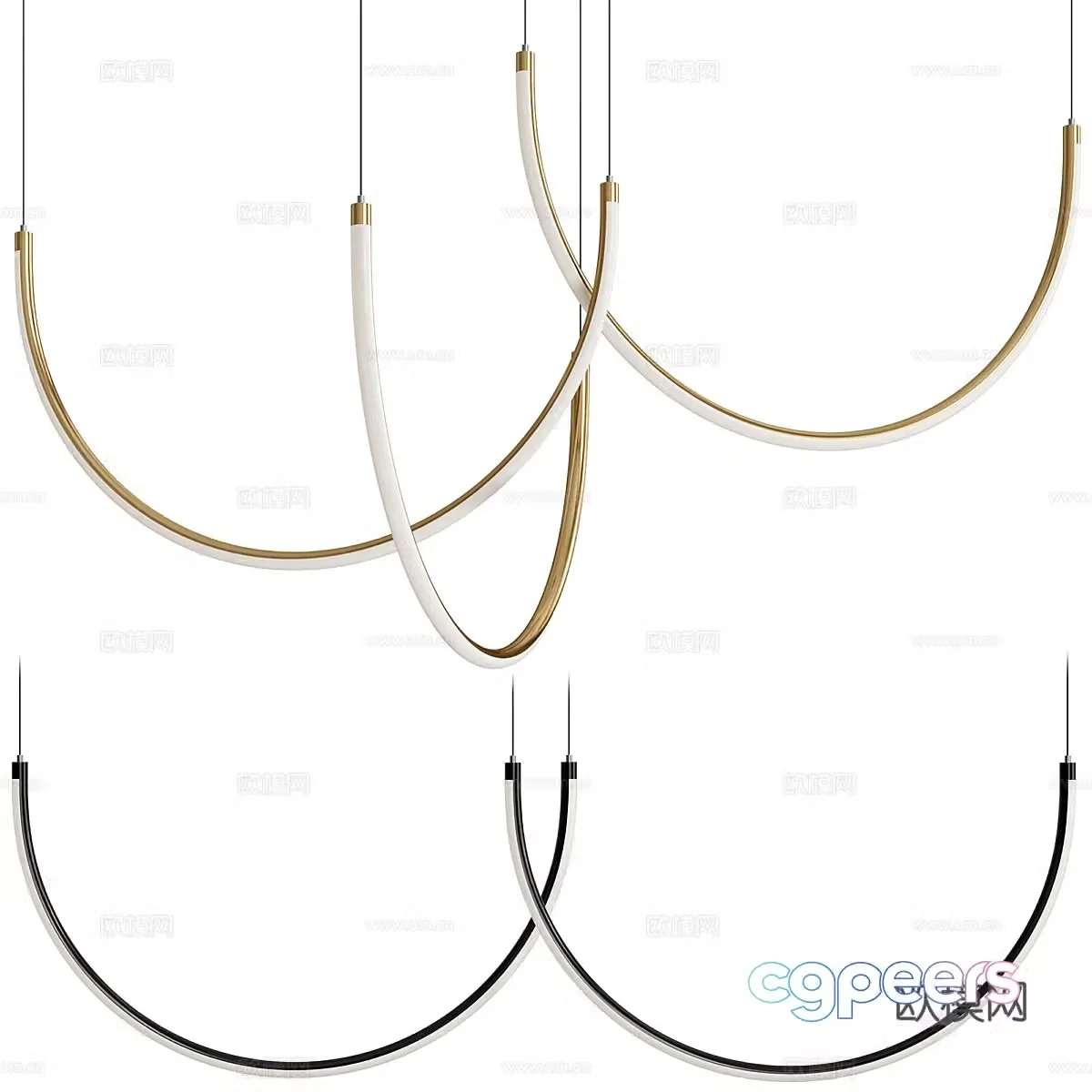 Modern light luxury minimalist linear chandelier 3D model