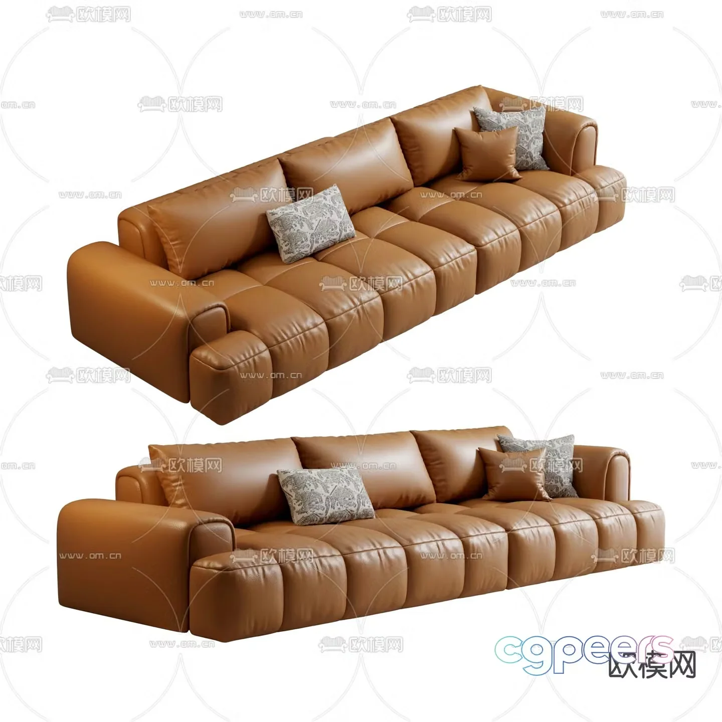 Double sofa leather sofa 3d model
