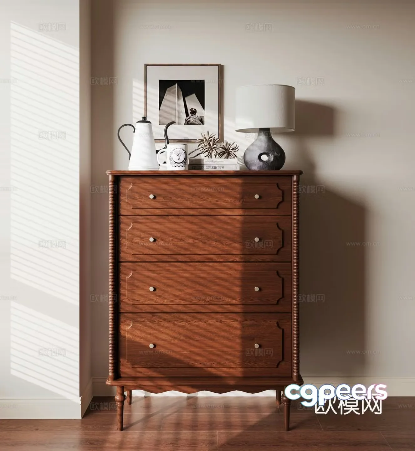 Middle-aged style chest of drawers 3D model