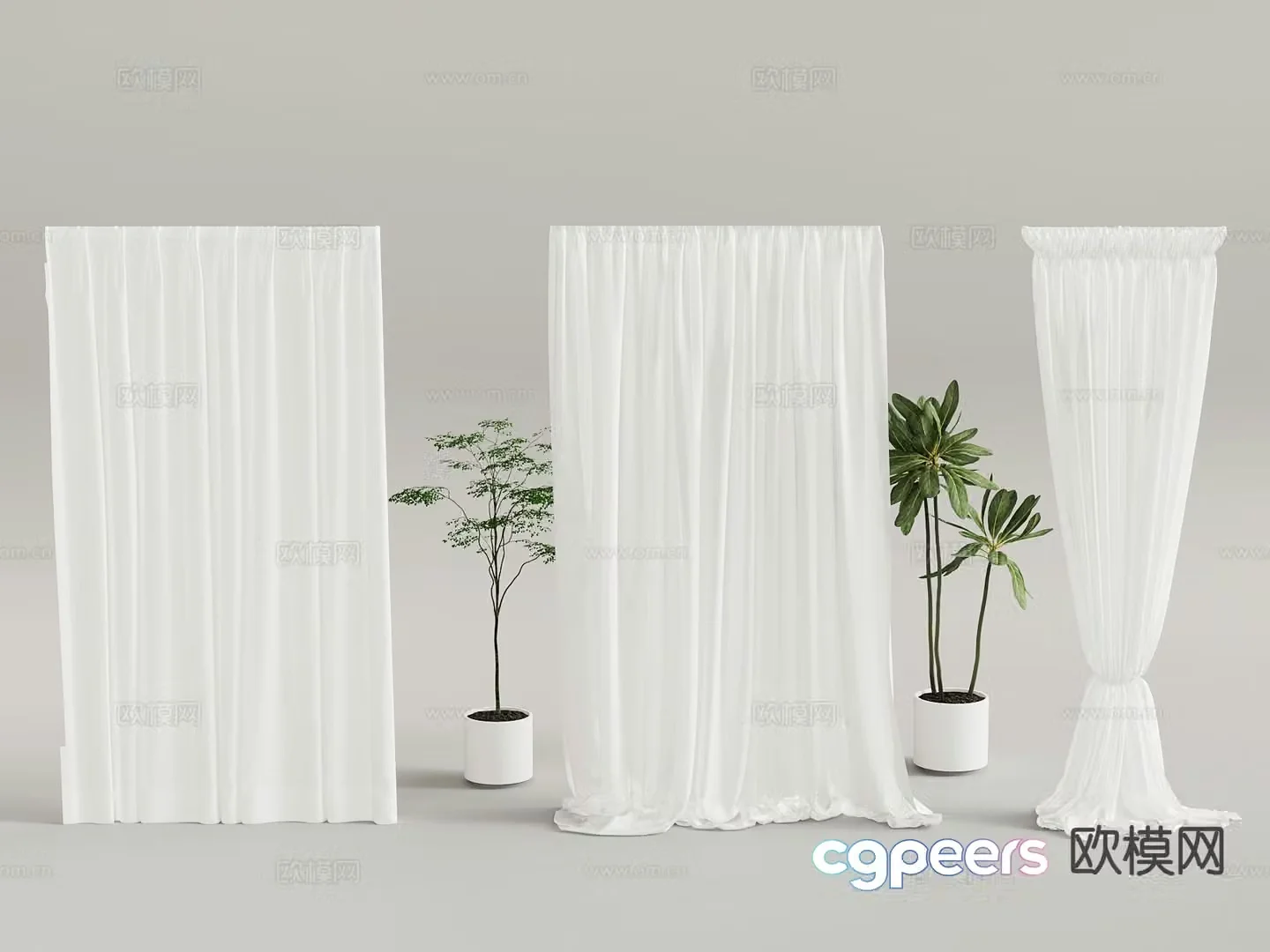 Modern curtains translucent gauze curtains window screens 3D model