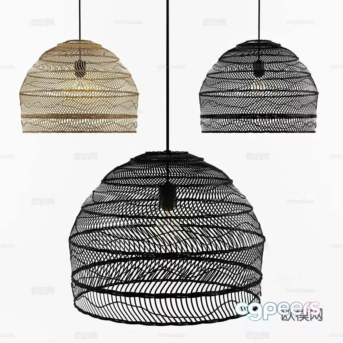 New Chinese style Wasabi wicker chandelier – HK living3d model