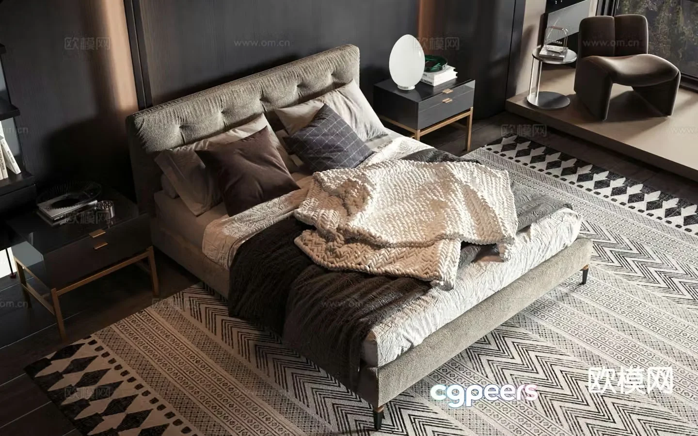 Modern double bed 3d model