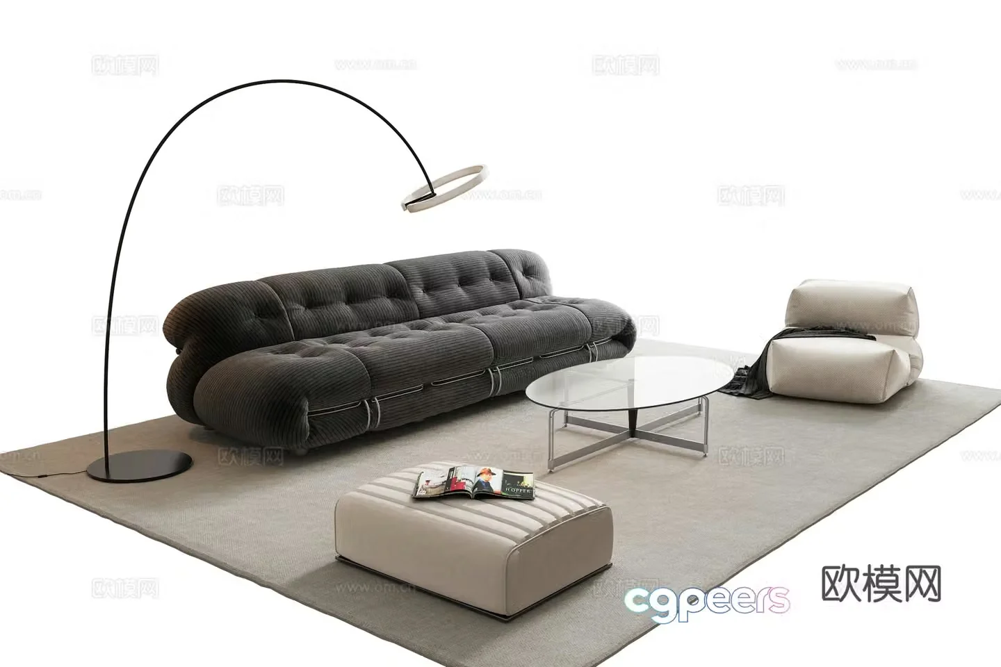 Modern Italian sofa coffee table combination 3D model