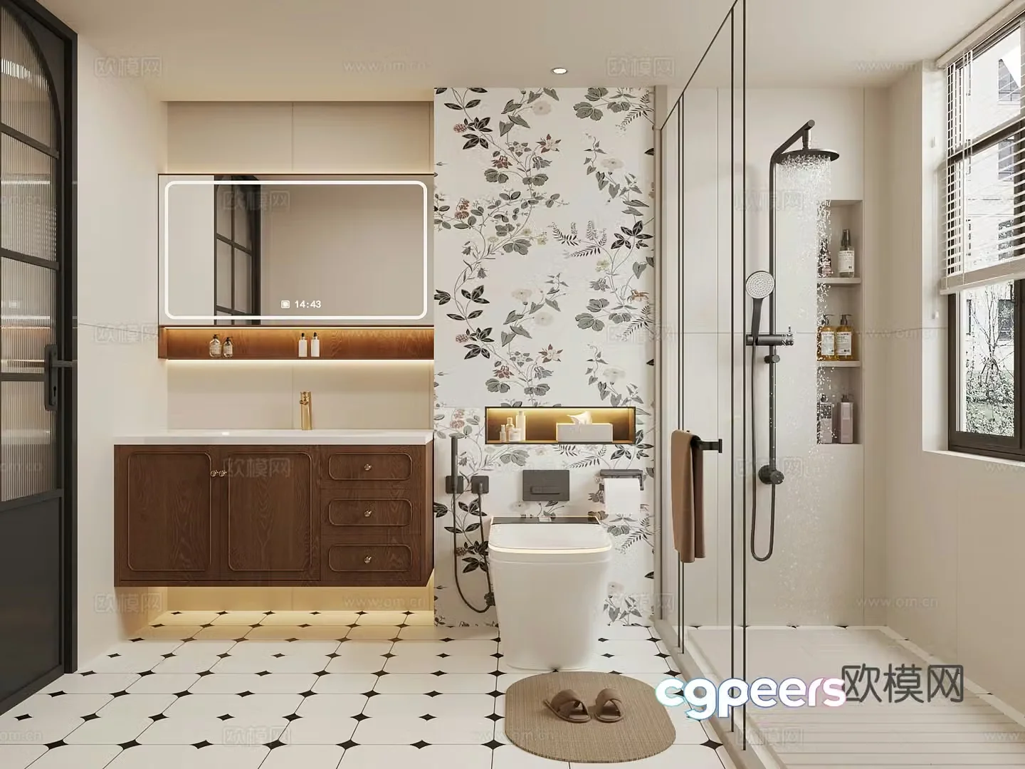 Middle-aged bathroom cabinet toilet 3d model