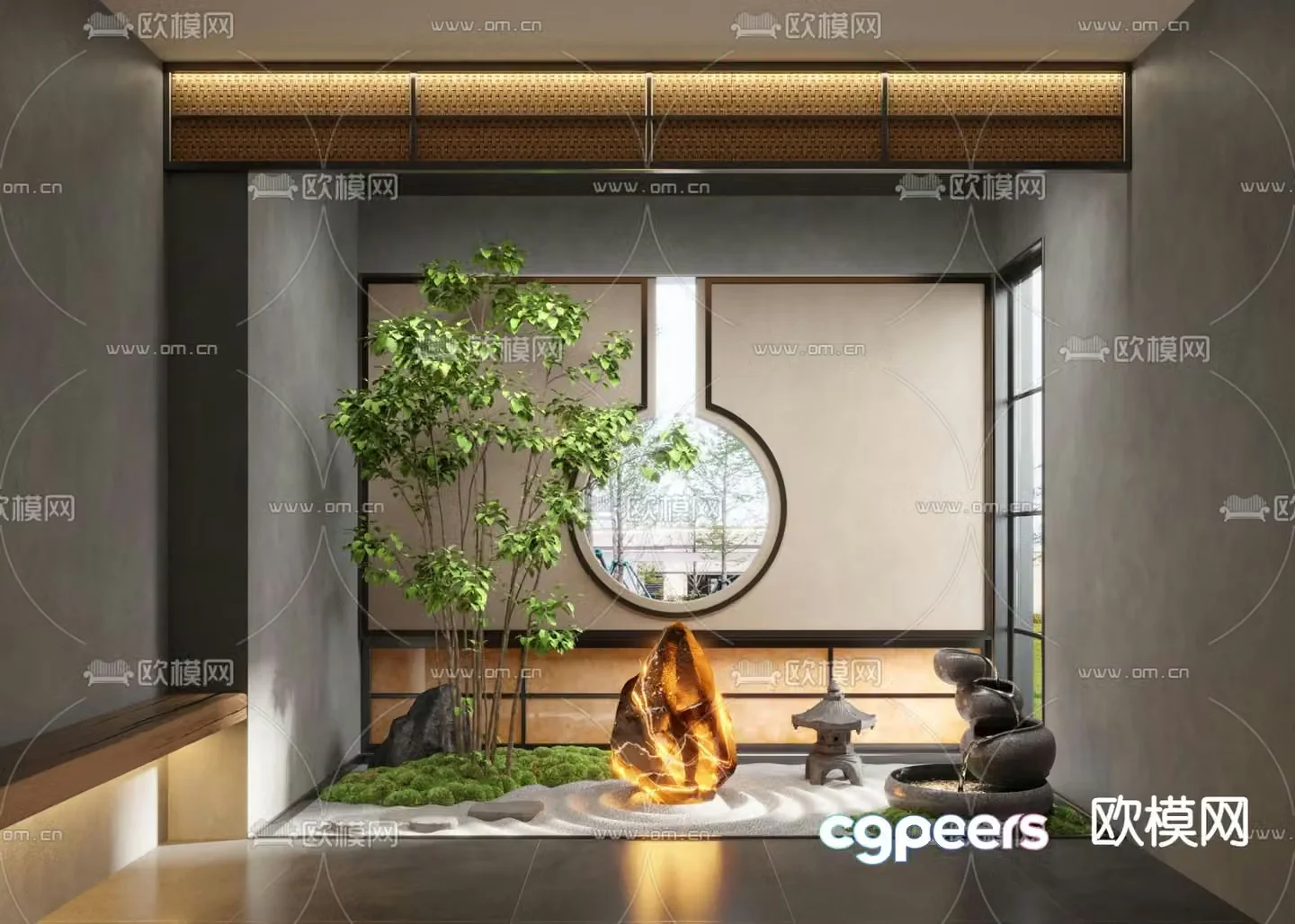 Landscape sketch indoor landscaping flowing water bowl 3D model