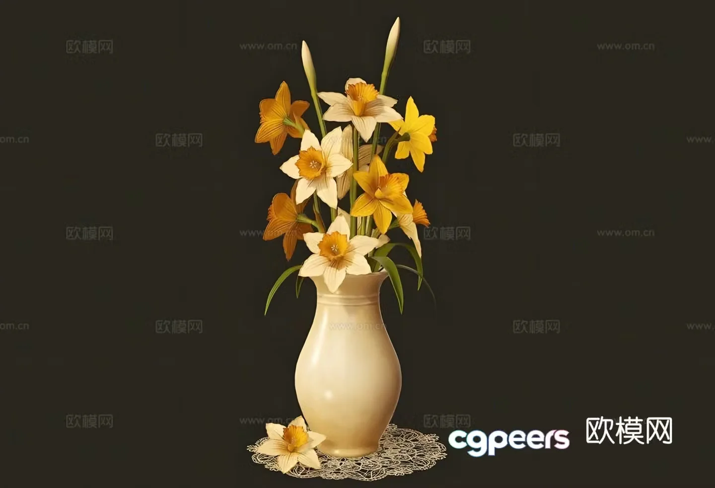 vase floral narcissus flower arrangement 3d model