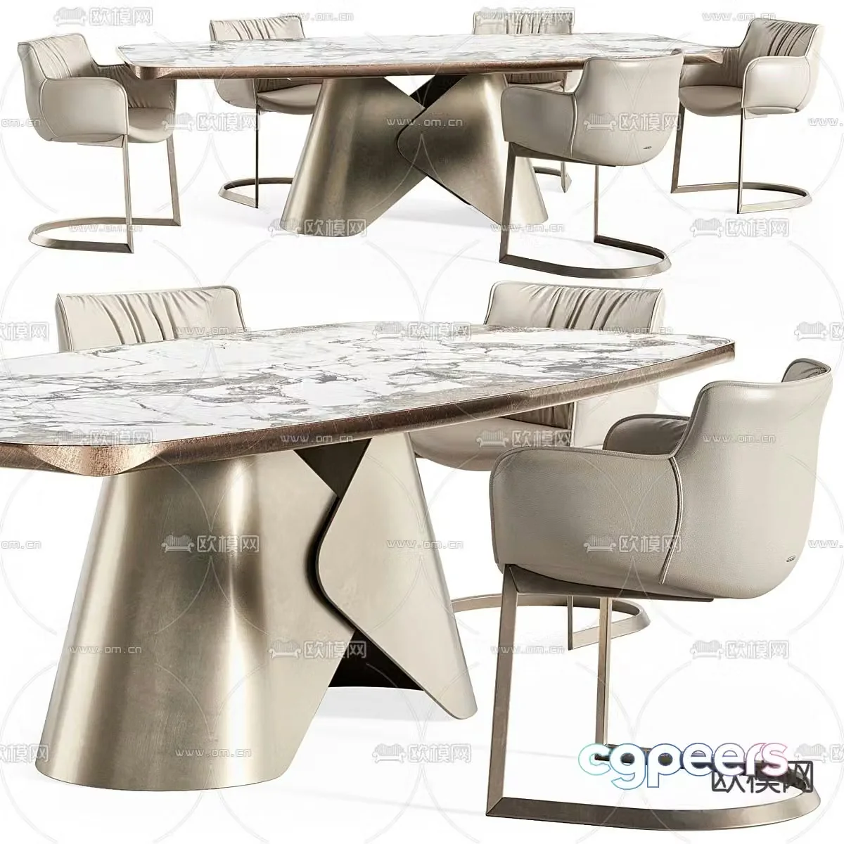 Rhonda long dining table and chairs 3d model