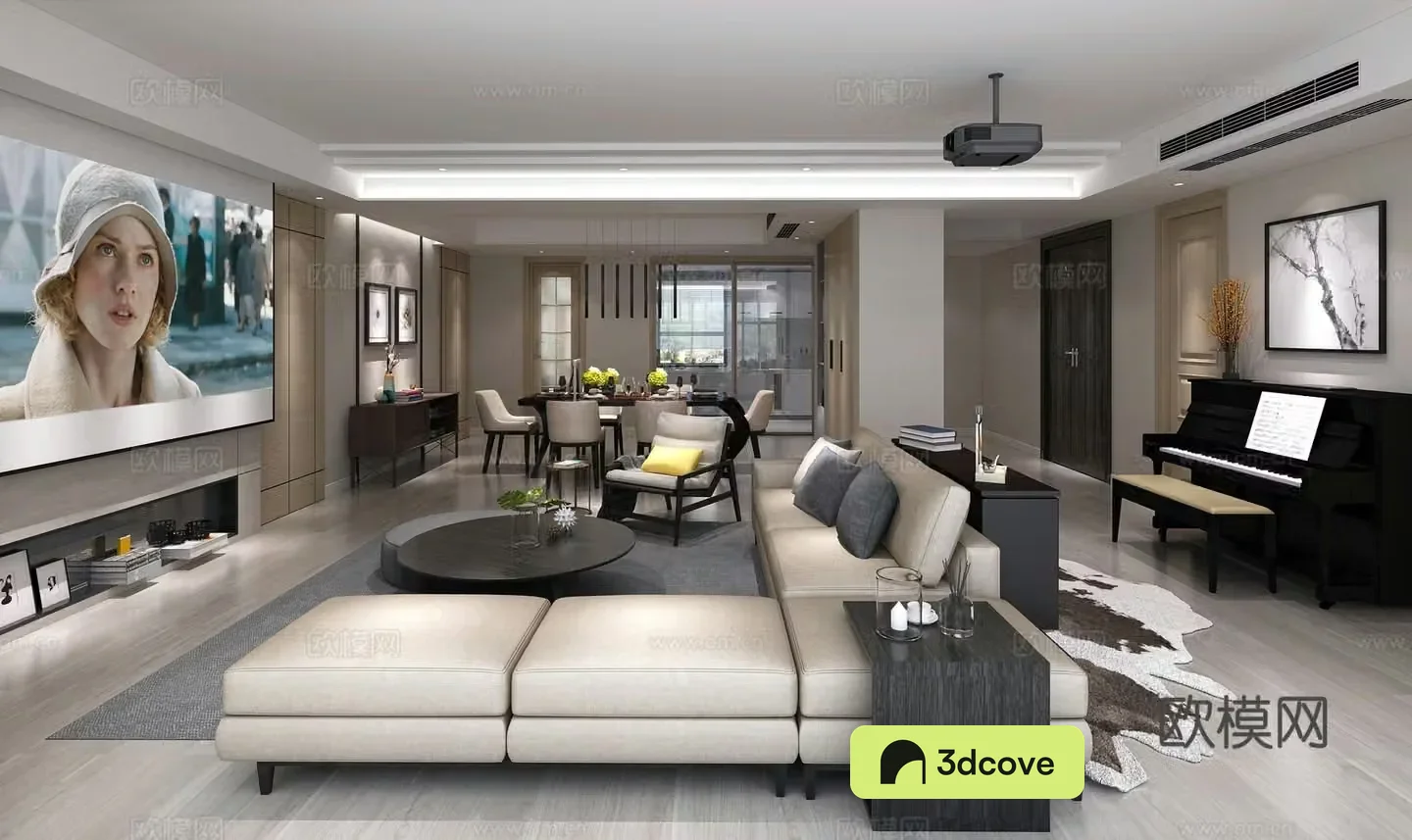 Modern Hong Kong style living and dining room sofa coffee table chandeliers TV cabinet side cabinet dining table chair