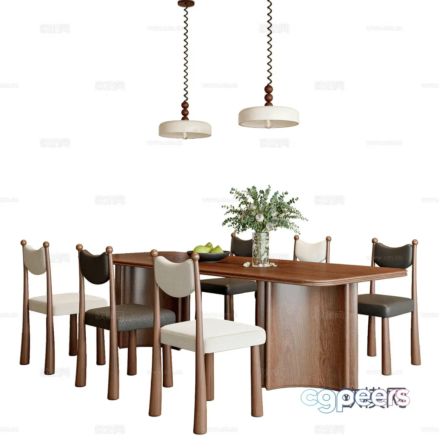 Modern medieval dining table and chair combination chandelier dining table accessories ornaments dining chair dining table 3d model