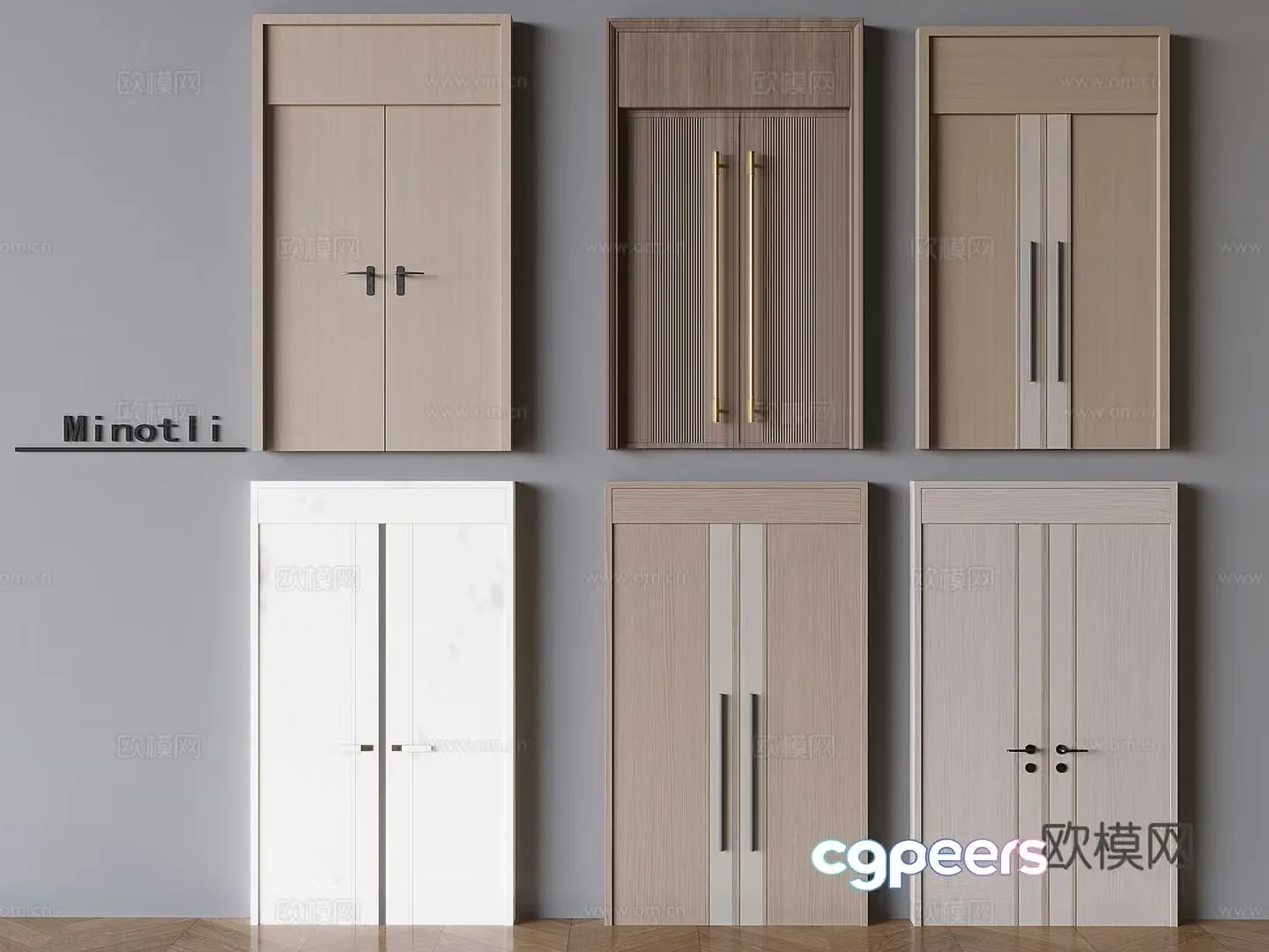 Nordic solid wood double door 3D model