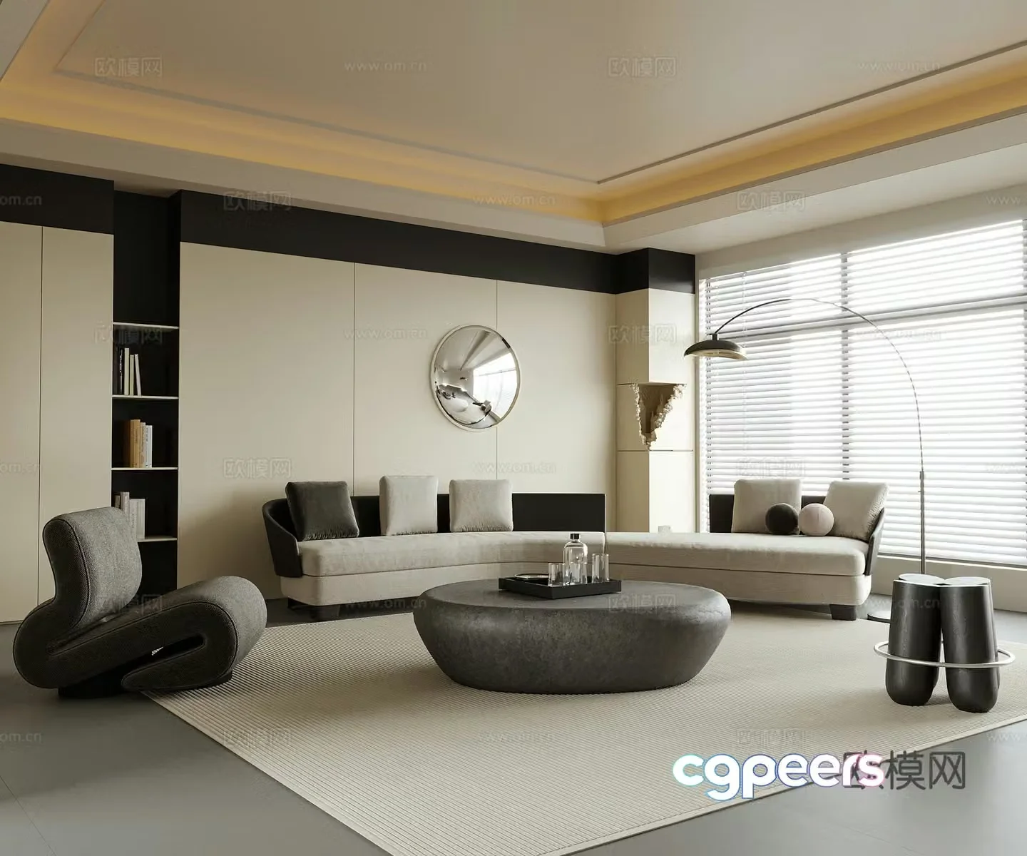 Modern living room sofa coffee table combination 3D model