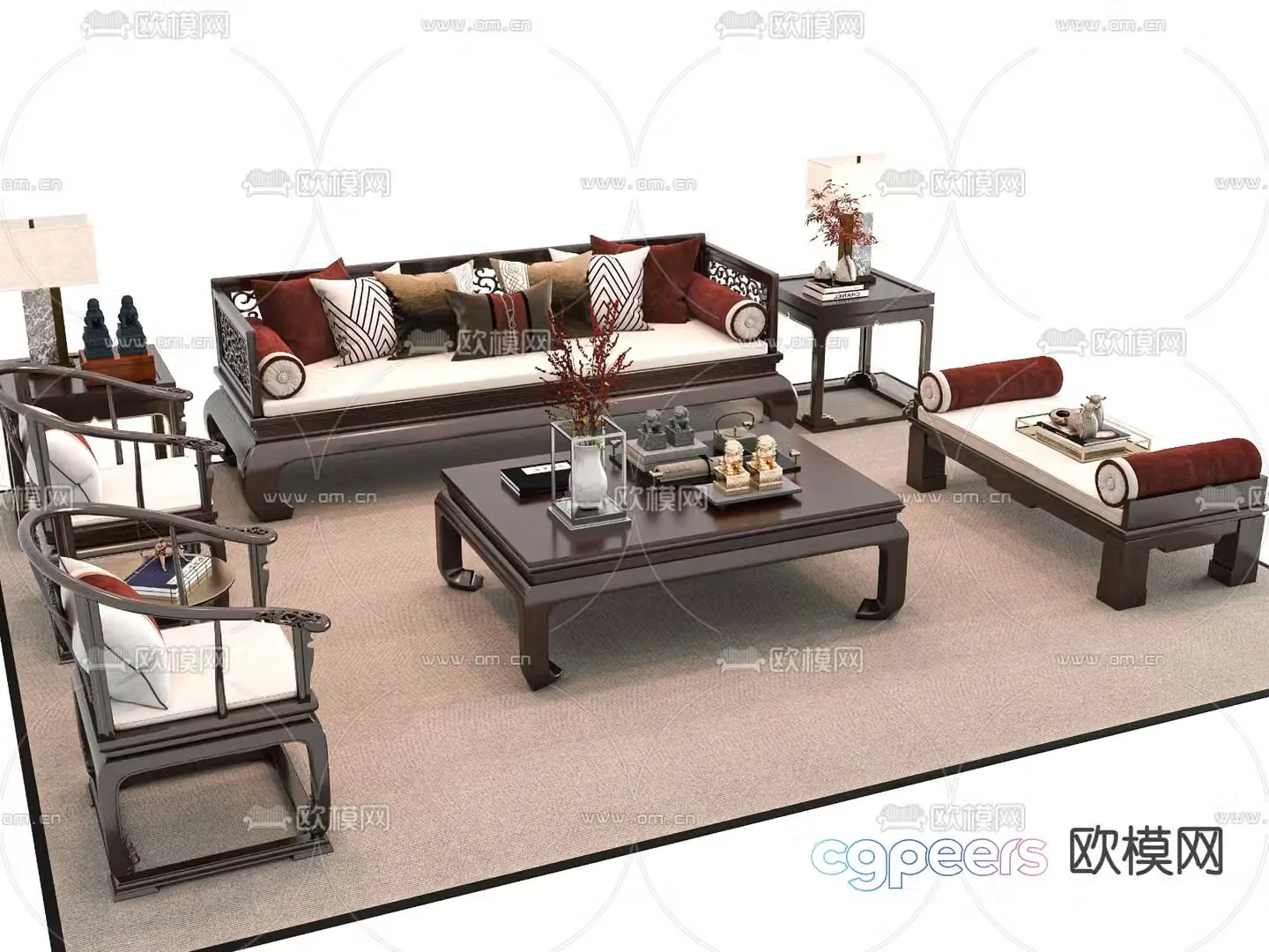 New Chinese style sofa multi-person sofa 3d model