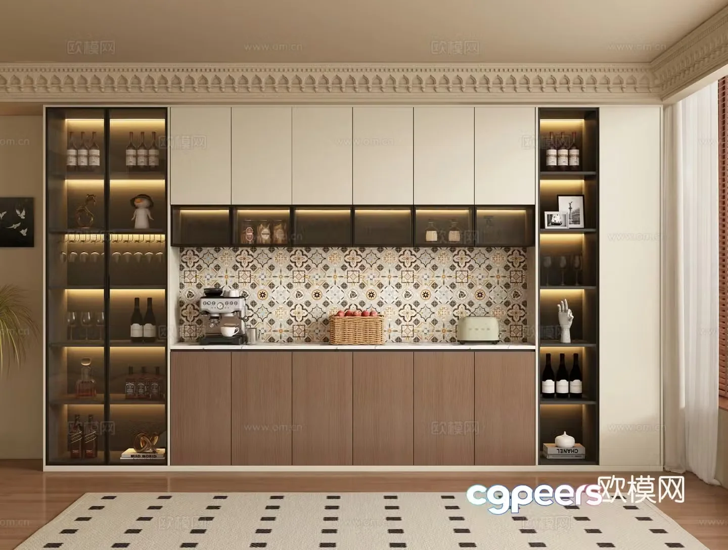 French wine cabinet sideboard 3d model