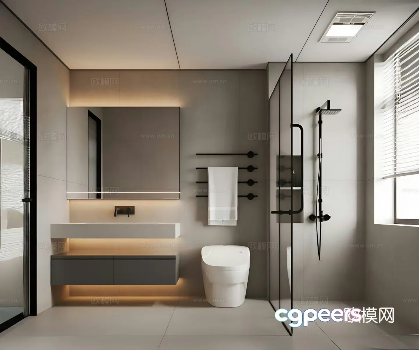 Modern bathroom Shower Towel Dryer Rack 3D Model