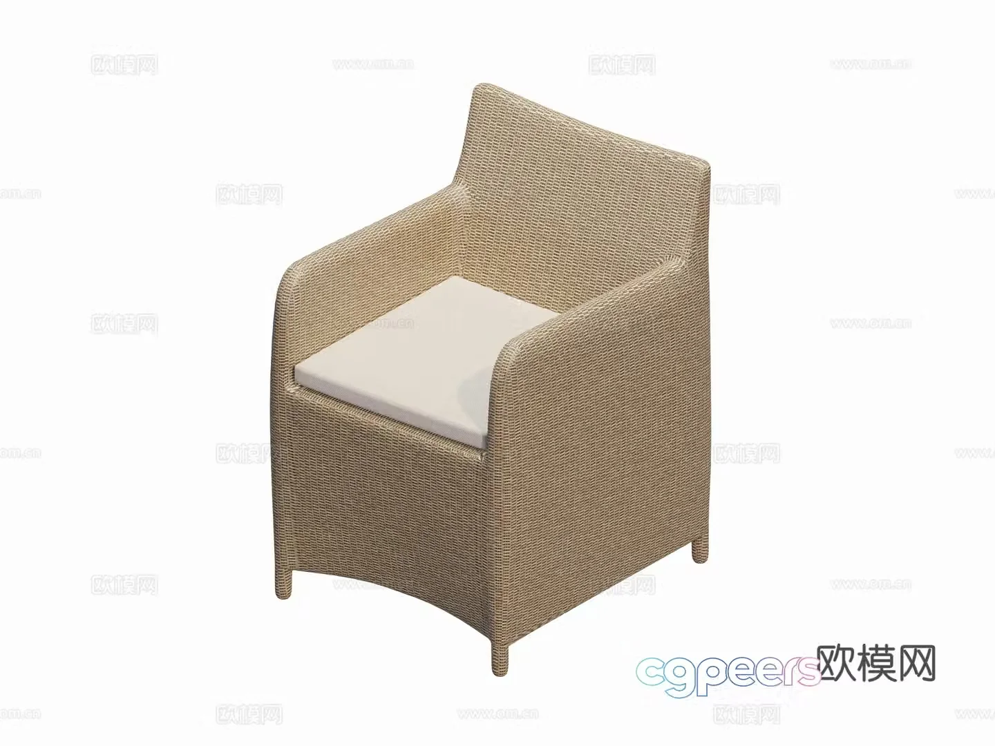 Modern French single chair rattan chair chair Chinese retro courtyard outdoor chair combination 3D model