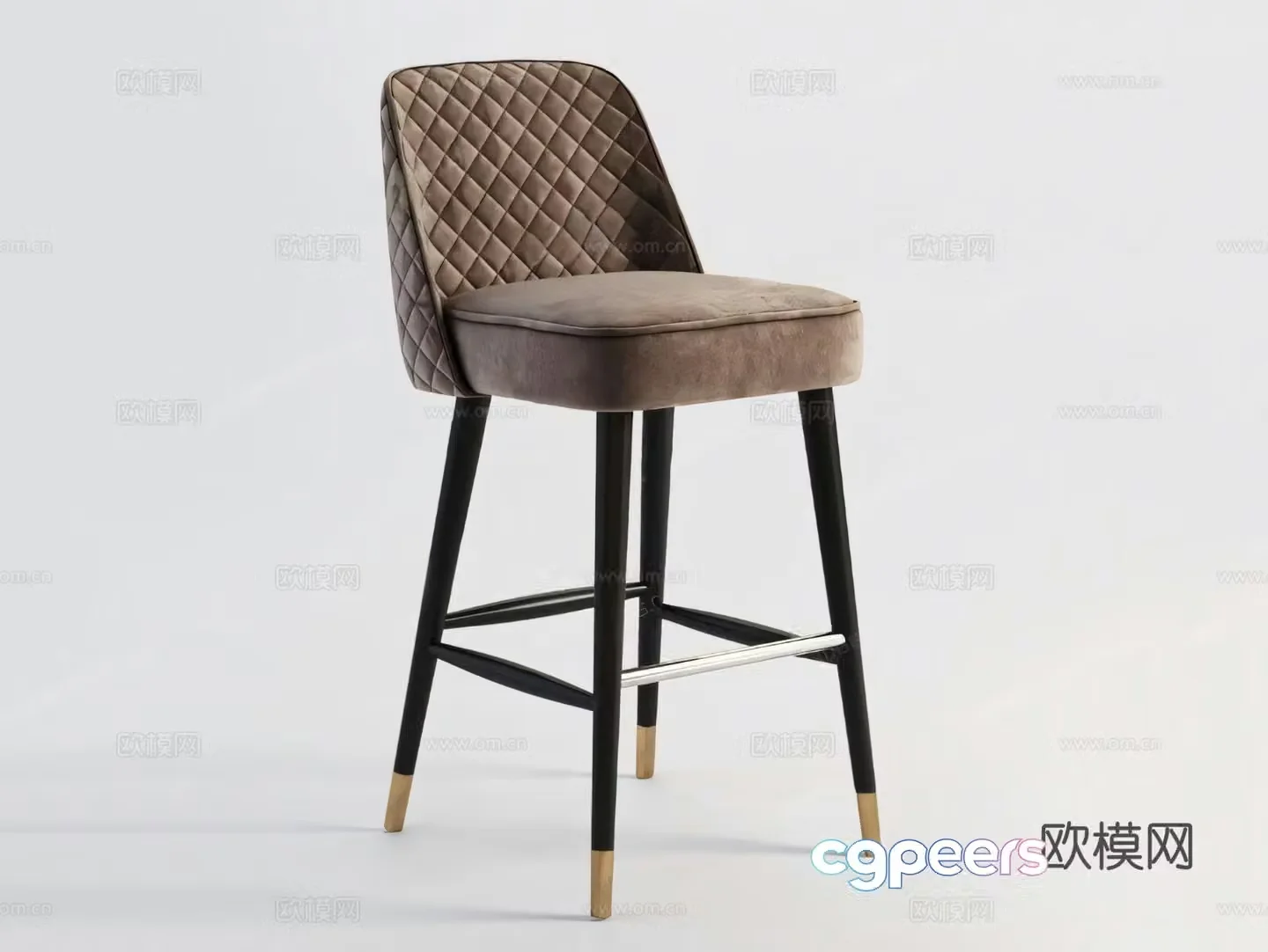 Simple European bar chair velvet bar chair 3D model