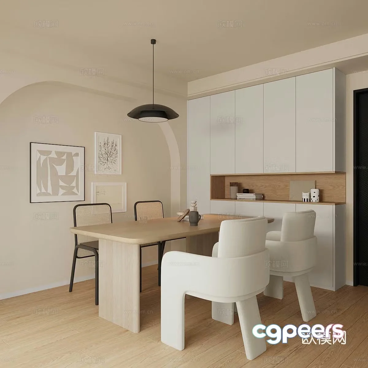 Middle-aged home restaurant Cream style restaurant Open restaurant Retro style restaurant Sideboard 3D model