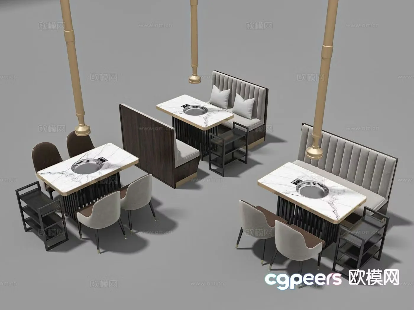 Hot pot table barbecue dining table and chairs booth range hood 3D model