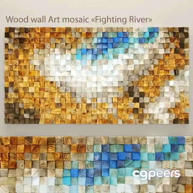 3ds Max Free – Wood wall Art mosaic Fighting River by Art Glamour Sligo