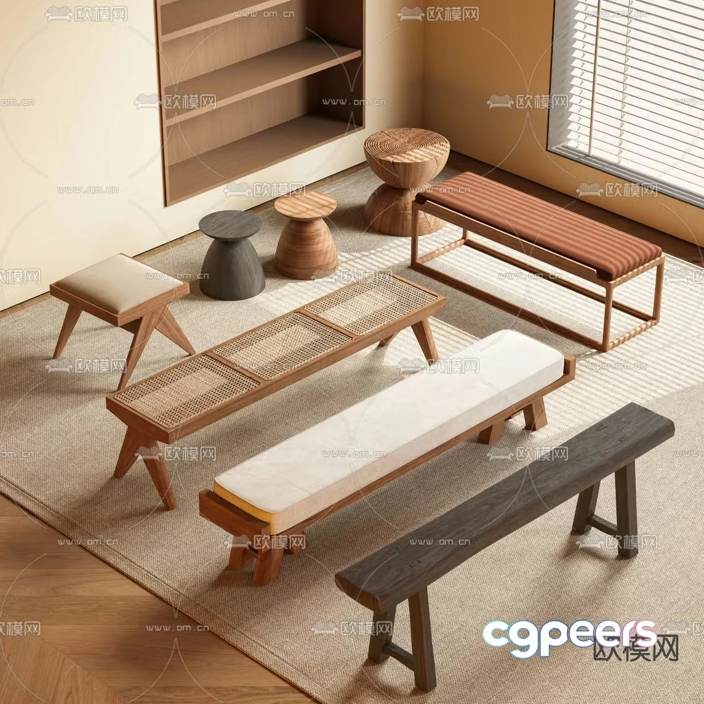 Wabi Sabi Shoe Changing Stool Long Stool Round Stool 3D Model
