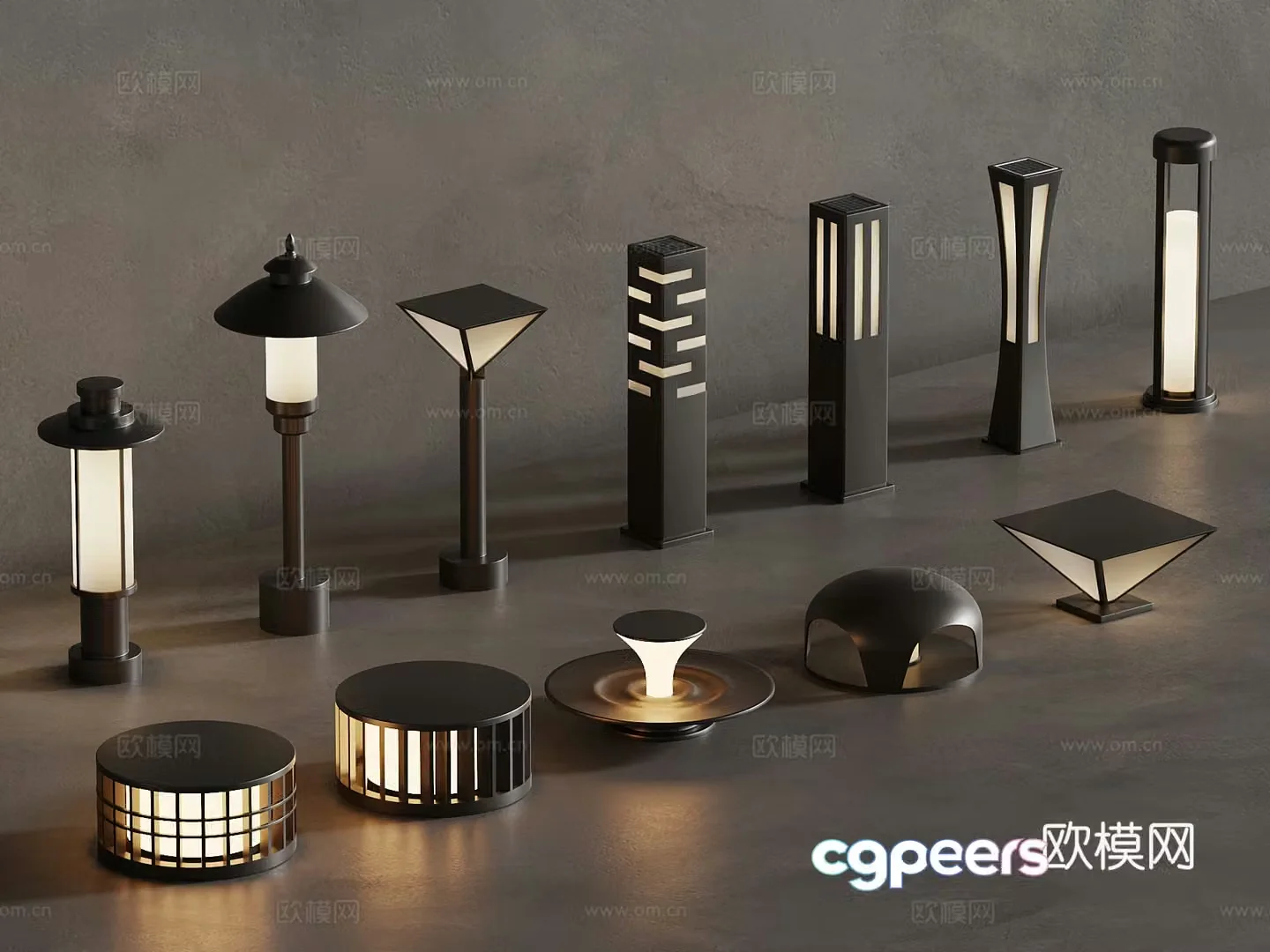 New Chinese style courtyard lights outdoor light combination 3D model